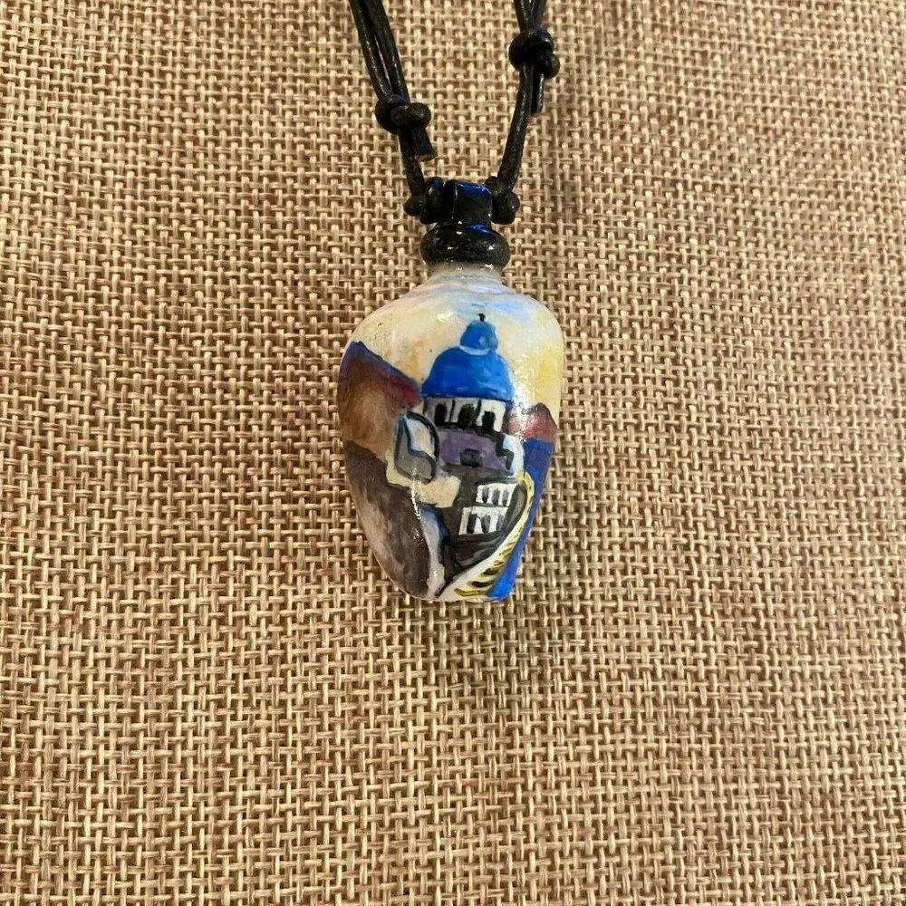 Vtg Shell Hand Painted‎ Necklace Light House Sea Shore Beach Adjustable 5206